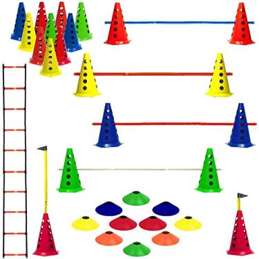 Imagem de 20 Cones Furados +5 Barreiras + 10 Pratos + Escada Funcional Ajustável