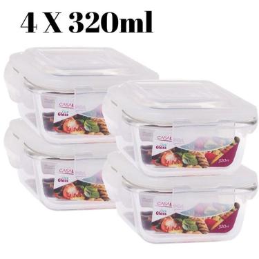 Imagem de Conjunto 4 Pote Vidro Hermético Marmita Tampa Plástico 320ml