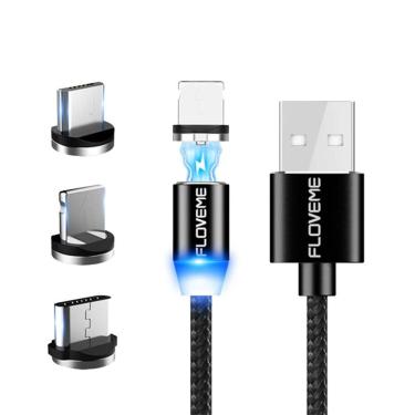 Imagem de Cabo Carregador Magnético Usb 3 Em 1 Tipo C/ Led IOS Android