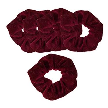 Imagem de 5/pacote de veludo scrunchies elástico para cabelo rabo-de-cavalo acessórios para mulheres - Borgonha, conforme descrito