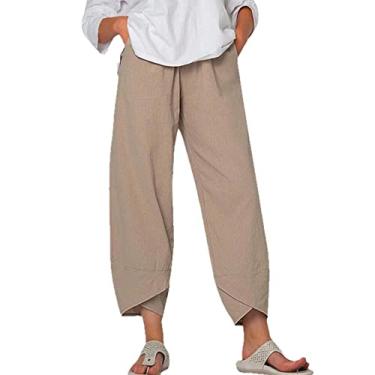 Imagem de Calça feminina NP Harem calça casual cintura perna larga calças soltas verão, Caqui, 3X-Large