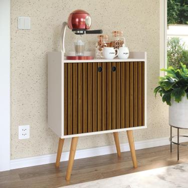 Imagem de Aparador Buffet Retrô 2 Portas Alexa - Off White/ Ripado Nature - Lojas RPM