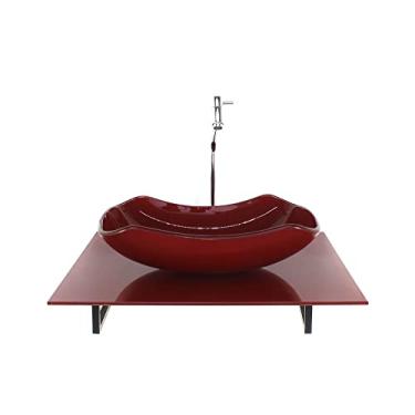 Imagem de KIT CUBA DE VIDRO ABAULADA COM TAMPO 60CM VERMELHO CEREJA FULL E SUPORTE PRETO