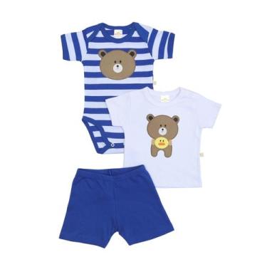 Imagem de Kit 3 Peças Body, Camiseta E Bermuda Best Club Baby Azul E Branco Com