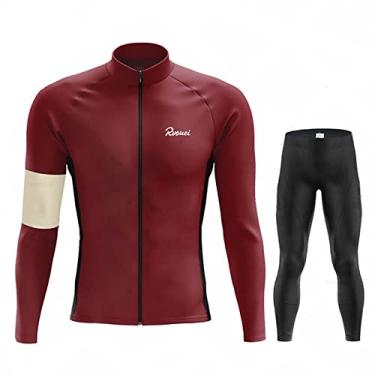 Imagem de Conjunto de camisa de ciclismo inverno masculino lã térmica MTB roupas de bicicleta quentes roupas de bicicleta equipe outono esportes ao ar livre, vermelho, G (174 cm/73 kg)