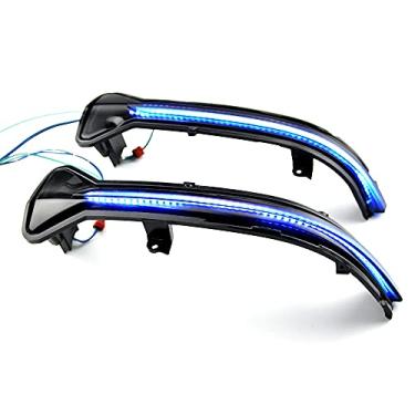 Imagem de QKLsudua 2 peças de pisca-alerta sequencial dinâmico compatível com B-MW G38 G12 G20 G30 G31 G32 G14 G15 G16 G11 G12 M5 F90 5 6 7 8 3 séries LED espelho lateral conjunto de luz de seta azul e amarelo