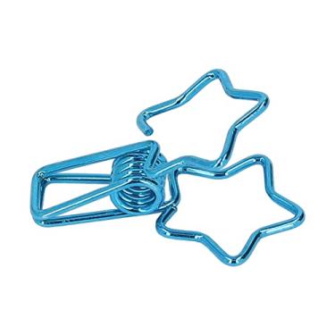 Imagem de Grampos de Fichário, 100 Pçs Bonito Desenhos Animados Forte Força de Aperto Grampos de Papel de Metal Resistentes Forma de Estrela Grampos de Ligação de Fio Protable Material de Escritório para (Azul)