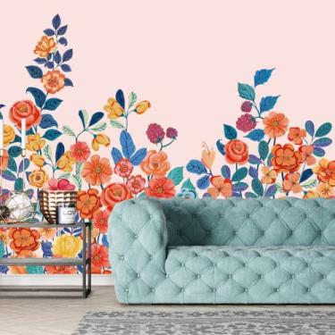 Imagem de Papel de Parede Mural Jardim de Cores I Crie Paredes I Impresso em alta definição (M (L:2,40m x A:2,80m), Rosa)