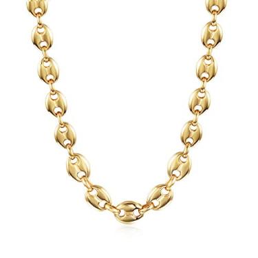 Imagem de CIUNOFOR Colar feminino de grãos de café com várias seleções de ouro 14 k, colar quadrado com fecho de botão para casais casados, colar com pingente de arame para hip-hop, unissex, adultos, estilo CD