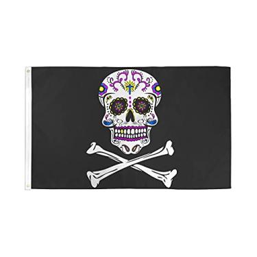 Imagem de AZ FLAG Bandeira de crânio de açúcar pirata 2' x 3' - Bandeiras de piratas de caveira 60 x 90 cm - Banner 2x3 pés