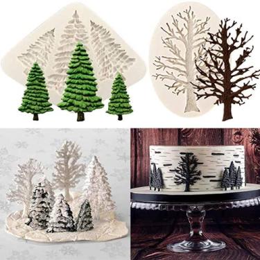 Imagem de KUXSE 2 peças/conjunto de moldes de silicone para bolo de fondant de árvore de natal, festa de aniversário de natal, decoração de bolo faça você mesmo para chocolate, fondant, doces, doces, doces, enfeite de cupcake, pastelaria, argila de polímero, gomaste, assar