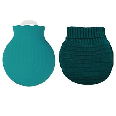 Imagem de Garrafa de água quente com capa de malha macia grande bolsa de água quente clássica livre de BPA para pescoço, dor no ombro e aquecedor de pés de mão, cólicas menstruais, compressa quente e terapia fria, verde 1.550 ml