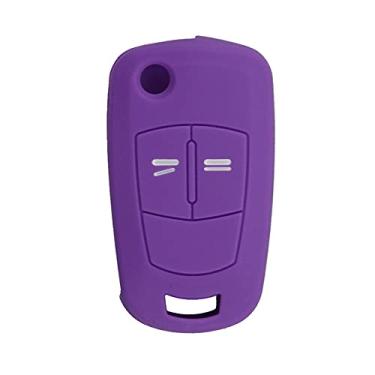 Imagem de CSHU 2 Botões Silicone Remoto Flip Folding Car Key Case Cover Chaveiro Ring Key Bag, apto para Opel Vauxhall Corsa Astra Vectra Signum, roxo