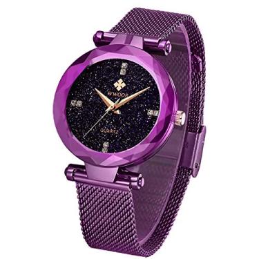 Imagem de Relógios femininos de quartzo analógico de moda original com malha de aço ajustável à prova d'água, Z86-roxo/16 mm, Tendência