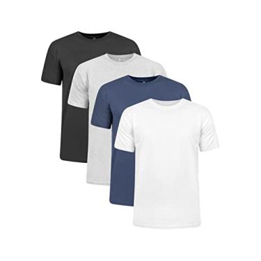 Imagem de Kit 4 Camisetas 100% Algodão 30.1 Penteadas (Preto, Mescla, Marinho, Branco, M)