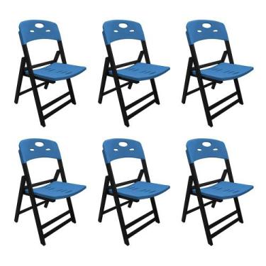Imagem de Kit Com 6 Cadeiras Dobraveis De Madeira Elegance Preto Polipropileno A