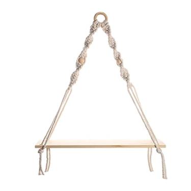 Imagem de Fenteer Boho Macramê Prateleira para pendurar na parede Prateleira de livros Vaso para plantas Corda de malha