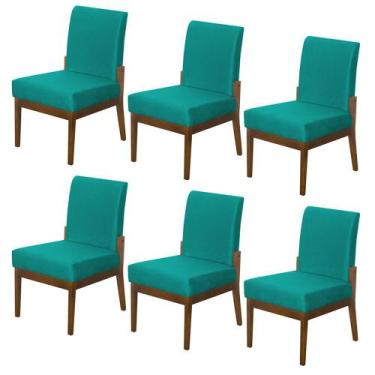 Imagem de Kit 6 Cadeiras De Jantar Helena Estofada Cozinha Suede Azul Tiffany -