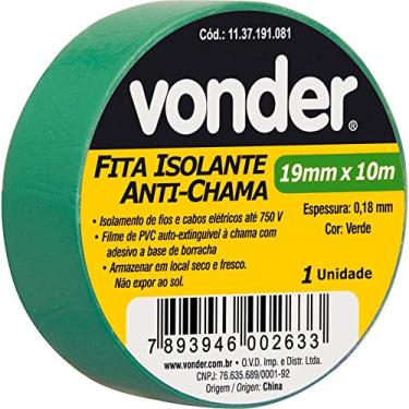 Imagem de Fita isolante, 19 mm x 10 m, verde, Vonder