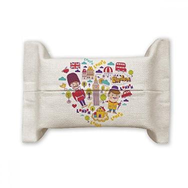 Imagem de Suporte de capa de papel para lenços faciais vermelho em formato de coração Grã-Bretanha, Reino Unido, saco de linho de algodão