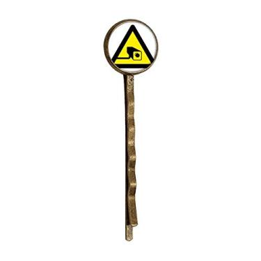 Imagem de Warning Symbol Yellow Black Camera Triangle Retro Metal Hair Bobby Pin Headwear
