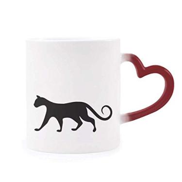 Imagem de Caneca encantadora de gato preto com desenho de animal sensível ao calor Caneca vermelha que muda de cor