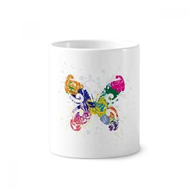 Imagem de Borboleta colorida com padrão floral Graffiti suporte para caneta de escova de dentes Caneca suporte de cerâmica copo lápis