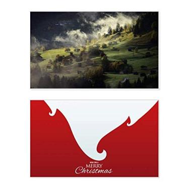 Imagem de Village Fog Hill Paisagem Floresta Feriado Feliz Natal Cartão de Parabéns Mensagem de Natal