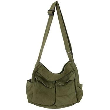 Imagem de Bolsa tiracolo feminina masculina grande com vários bolsos bolsa carteiro de lona para mulheres e homens, Verde, Free