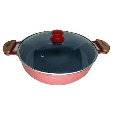 Imagem de Frigideira Alumínio Cerâmica Tampa Vidro Pomel Vermelho 26Cm