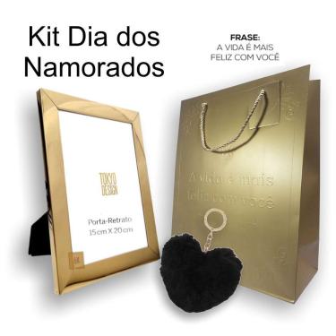 Imagem de Kit Dia dos Namorados Porta Retrato Luxo Chaveiro e Sacola