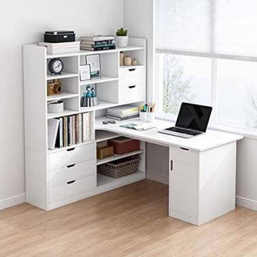 Imagem de Mesa De Computador Em Forma De L, Mesa De Escritório Com Prateleiras, Mesa E Estante Em Um, Mesa De Canto Para Home Office, 3 Cores, 2 Tamanhos,Branco,120x80x145CM,Super21