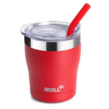 Imagem de Mollcity Copos infantis com canudos e tampas, copo térmico de aço inoxidável de 255 g à prova de derramamento para crianças e adultos, livre de BPA (Canyon Red)
