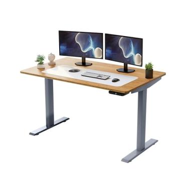 Imagem de Rise UP Mesa de mesa elétrica com motor duplo de 152 x 76 cm, mesa de bambu, ergonômica, ajustável, de , para escritório, mesa de computador, mobília moderna motorizada, pequena