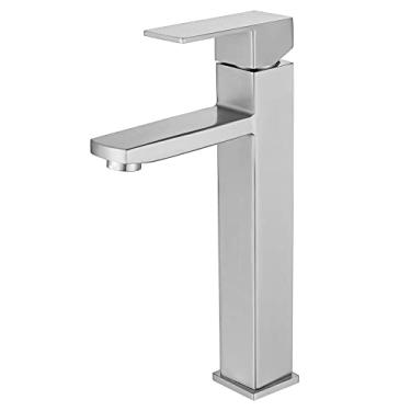 Imagem de Torneira de banheiro de níquel escovado, alça única, torneira de pia de banheiro, torneira de lavatório, torneira misturadora com mangueira de abastecimento de água e deck..