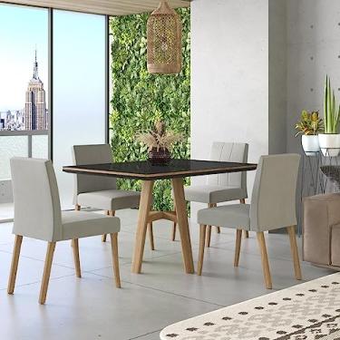 Imagem de Conjunto Sala de Jantar Mesa 120x90cm Vidro com 4 Cadeiras Ágata Cristal Tradição Móveis Naturalíssimo/preto/cinza