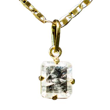 Imagem de Colar Baguette Pedra Cristal Natural Facetado Garra Dourada