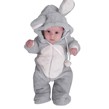 Imagem de Macacão infantil menino bebê meninos meninas inverno bonito orelha lã zíper macacão quente roupa exterior (cinza, 18-24 meses)