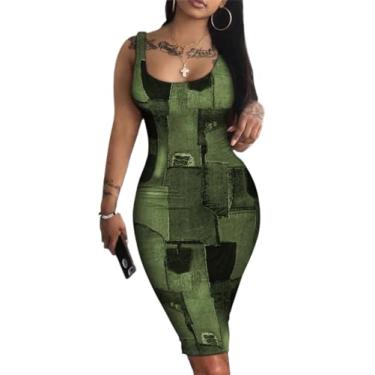 Imagem de Camisa Feminina Patchwork Print Tank Bodycon Dress (Color : Green, Size : M)