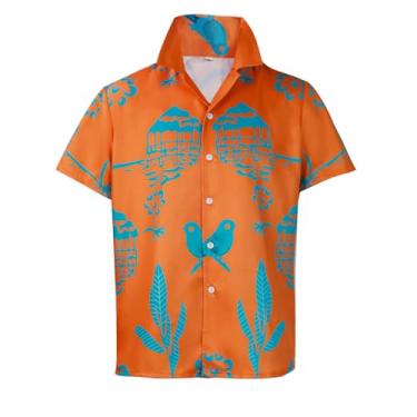 Imagem de Camiseta masculina listrada arco-íris dos anos 80 manga curta retrô casual roupa de praia top, camisa de fantasia adulto havaiano cosplay de Halloween, Laranja, M