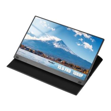 Imagem de CIADAZ Monitor portátil de 15,6 polegadas Tela ultrafina com tela IPS 1080P Portas USB/Tipo C Alto-falantes duplos integrados com tampa inteligente Monitor externo para laptop PC Câmera Tela de telefo