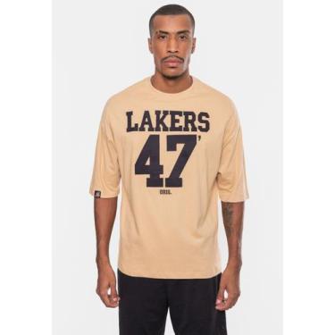 Imagem de Camiseta Nba Masculina Number Twill Los Ageles Lakers Bege Claro