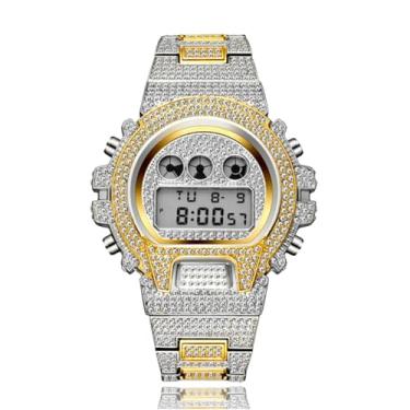 Imagem de ICEDIAMOND 45mm Iced Out Lab Relógio de Pulso Diamante, Mostrador Digital LED Multifuncional com Data Calendário Semanal e Tempo para Homens Mulheres (Mixed)