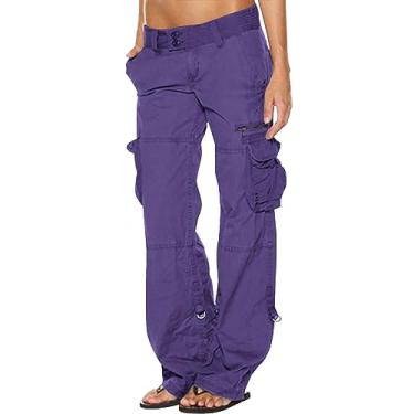 Imagem de Calças femininas verão outono ajuste solto cargo slim flare calça larga feminina 2024, K-083 Roxo, P