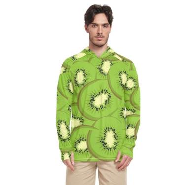 Imagem de Kiwi Green Fruit Camisa de sol masculina manga longa FPS 50 + camisa de sol com capuz secagem rápida masculina UV Rash Guards, Fruta verde kiwi, P