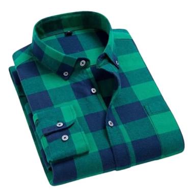 Imagem de Camisa xadrez masculina de flanela outono slim manga longa formal para negócios camisas quentes, T0c01010, M