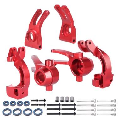 Imagem de Hobbypark Bloco de Direção Dianteira de Alumínio e Blocos de Rodízios C e Cubos Traseiros para Arrma 1/10 Granito 4X4, Typhon, Big Rock, Senton, Substitui AR330442 AR330467 AR330469 (Vermelho)