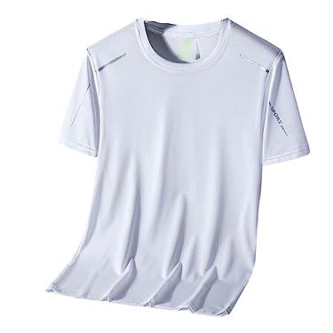 Imagem de Camiseta masculina atlética manga curta secagem rápida leve fina lisa elástica suave treino, Branco, XG