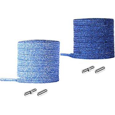 Imagem de nikwesm Cadarços elásticos sem amarrar para adultos e crianças, tênis e bota, tamanho único (2 pares), Conjuntos azuis