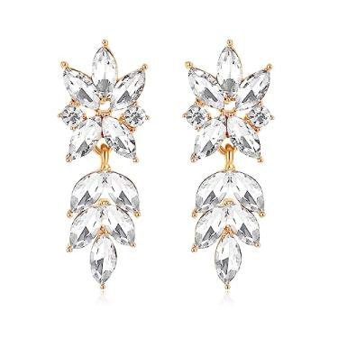 Imagem de Met-edianger Brincos pendentes de strass brilhantes para noivas, damas de honra, brincos de noiva de folha de cristal extravagantes para mulheres, Zinco Aço inoxidável, Strass